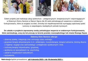 Stowarzyszenie Lokalna Grupa Działania „Brama Beskidu” ogłasza rekrutację do projektu pn. „Dzienny Dom Seniora”.